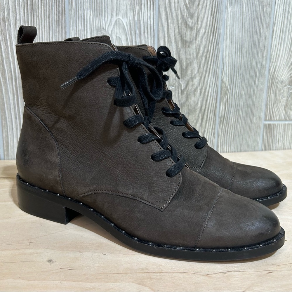 Halogen Halayla-Lea Brown Leather Side Zip Ankle Moto Boots Size 8.5